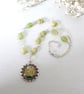 Green Pendant Necklace with Flower Art and Rosary-style Beadwork  - Image 5