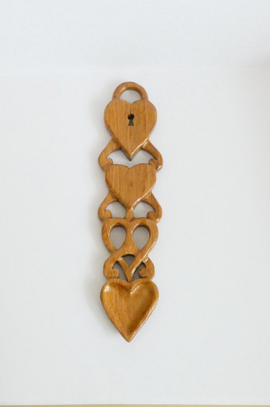 Upcycled Wooden Oak Love Spoon with a Heart Shaped Padlock, Keyhole and Heart