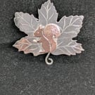 Red squirrel brooch, Sterling silver and copper leaf brooch, Squirrel jewellery