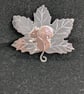 Red squirrel brooch, Sterling silver and copper leaf brooch, Squirrel jewellery