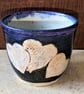 Gorgeous heart decorated blue stoneware mugs with teapot - Image 1