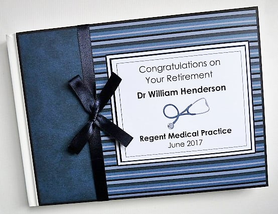 Doctor retirement guest book, retirement gift, navy blue retirement book