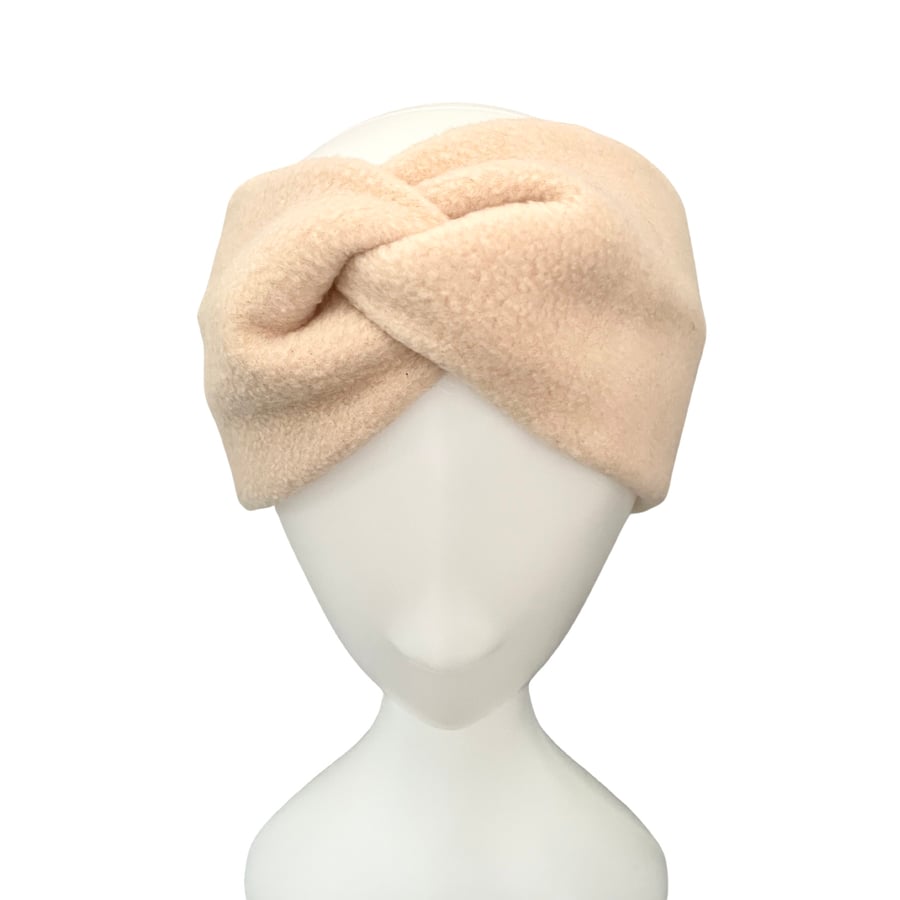 Beige Warm Twist Headband, Winter Head Wrap, Soft Adults Ear Warmer