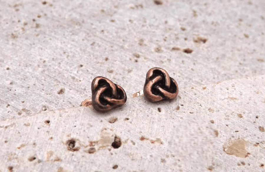 Small Celtic Trinity Knot Recycled Copper Stud Earrings.