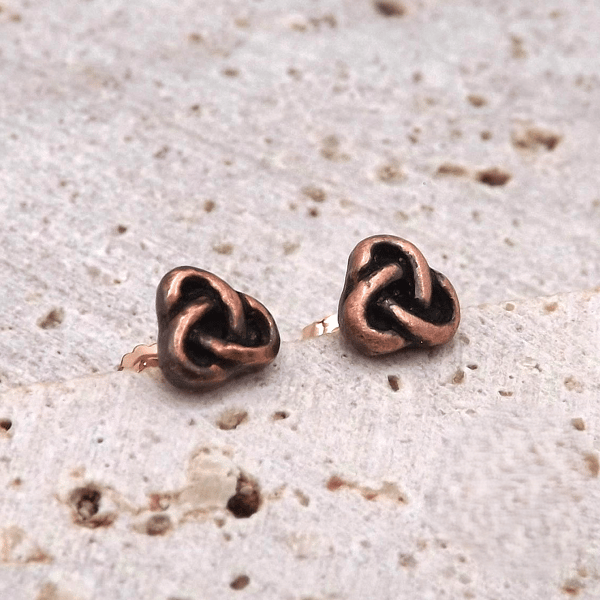 Small Celtic Trinity Knot Recycled Copper Stud Earrings.