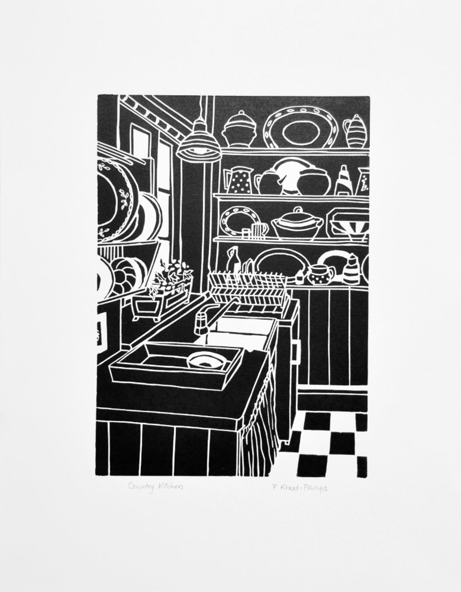 Country Kitchen - Original Lino Print
