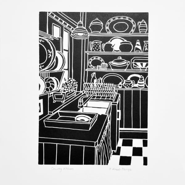 Country Kitchen - Original Lino Print