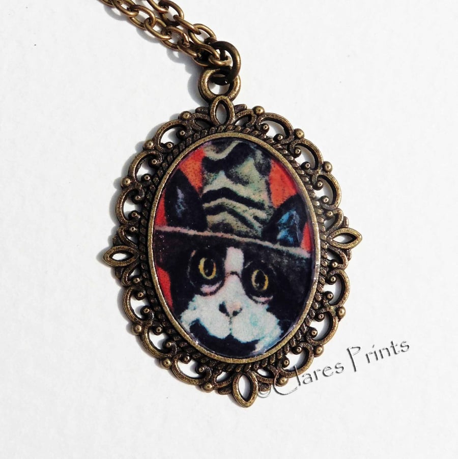 Steampunk Cat Art Necklace Pendant Animal Harry Potter