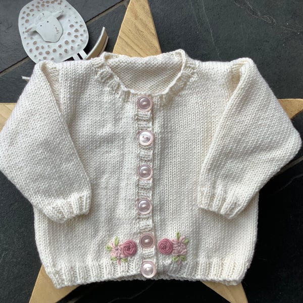 Hand Knitted Cashmere Blend Baby Girl Cardigan 3-6 Months 