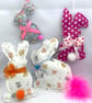 Handmade Easter Bunny Decoration Set – Fabric Rabbit Ornaments 4 Piece
