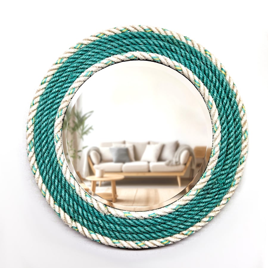 Recycled fishing rope porthole mirror, 28cm, 11 inches