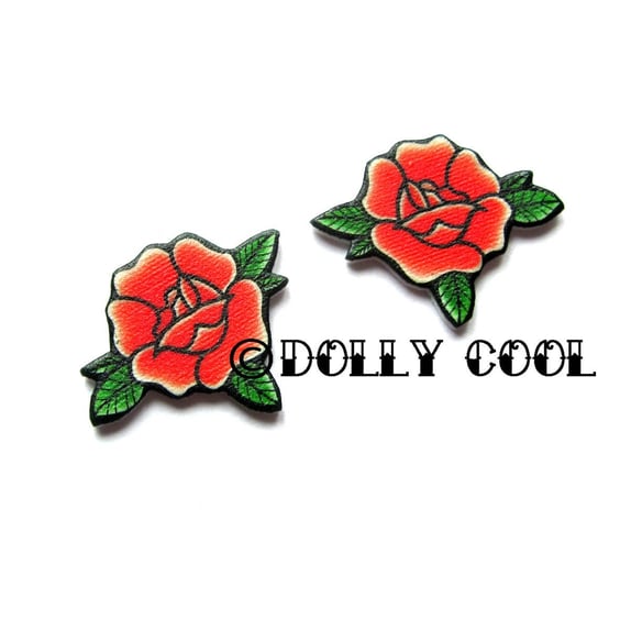 Rose Earrings in Rockabilly Red Tattoo Flash Old School Style by Dolly Cool