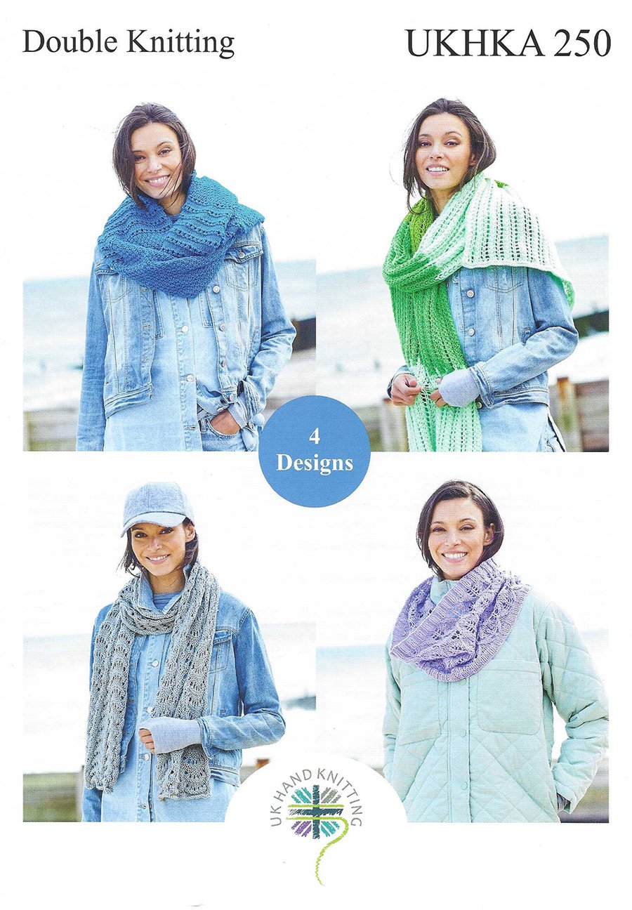 UKHKA 250 pattern double knitting shawl scarf snood 