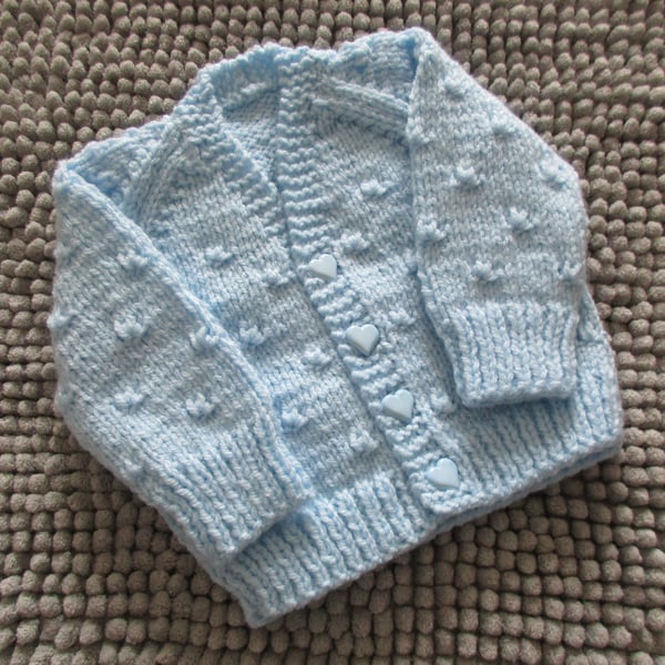 14" Baby Blue Knots Pattern V Neck Cardigan