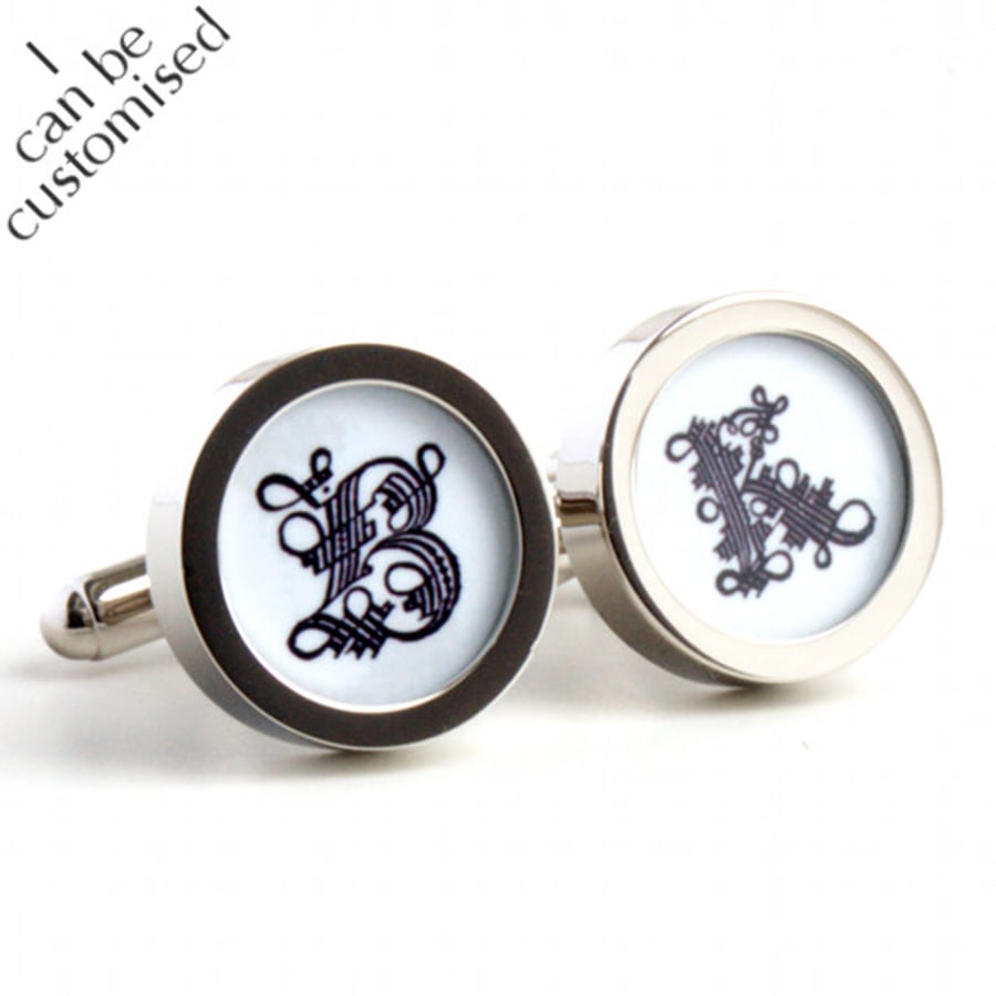 Monogram Cufflinks with Initials in Gothic Style - Colour can be Customised