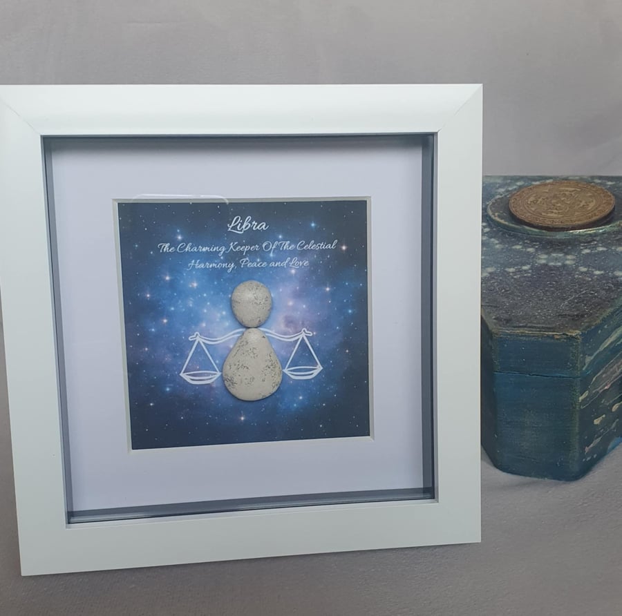 Libra Zodiac Pebble Art Frame, Handmade Astrology Gift