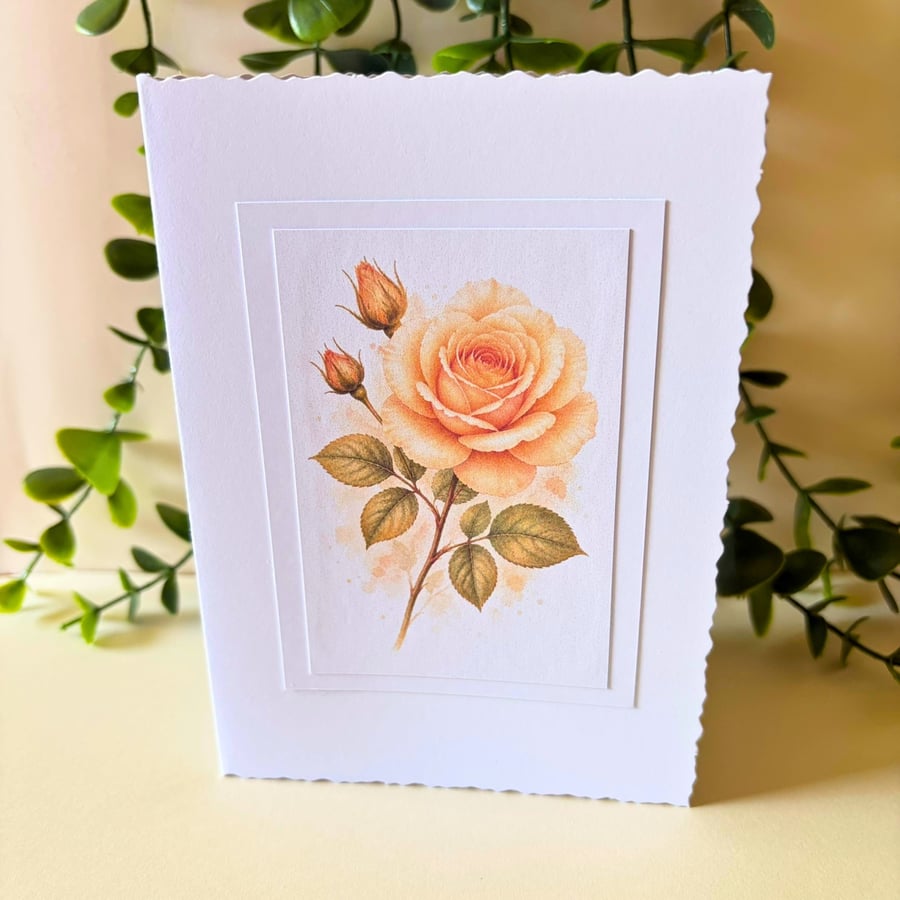 Rose A6 Card, June Birth Flower Card, Botanical Greeting Card
