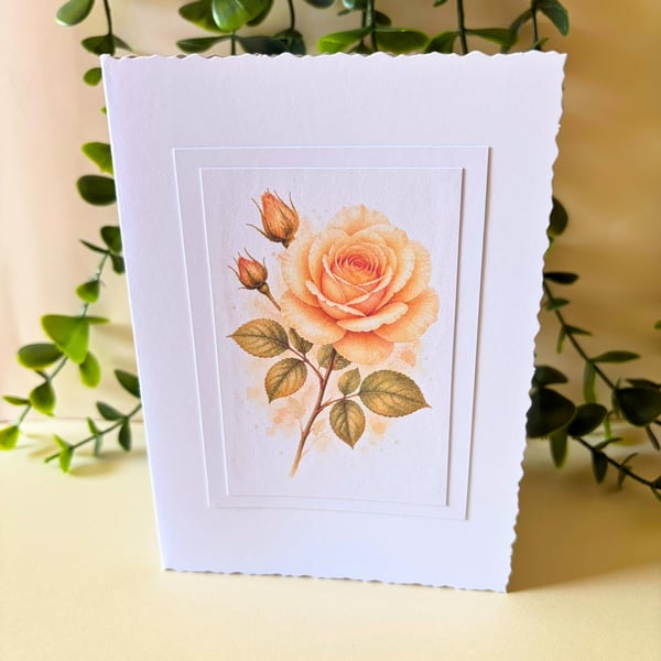 Rose A6 Card, June Birth Flower Card, Botanical Greeting Card