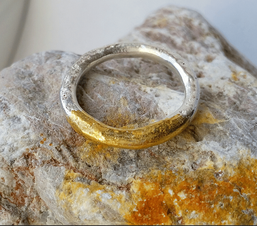 Beautiful Heavy Distressed Fused Silver and Gold Ring, UK Handmade