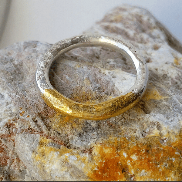 Beautiful Heavy Distressed Fused Silver and Gold Ring, UK Handmade