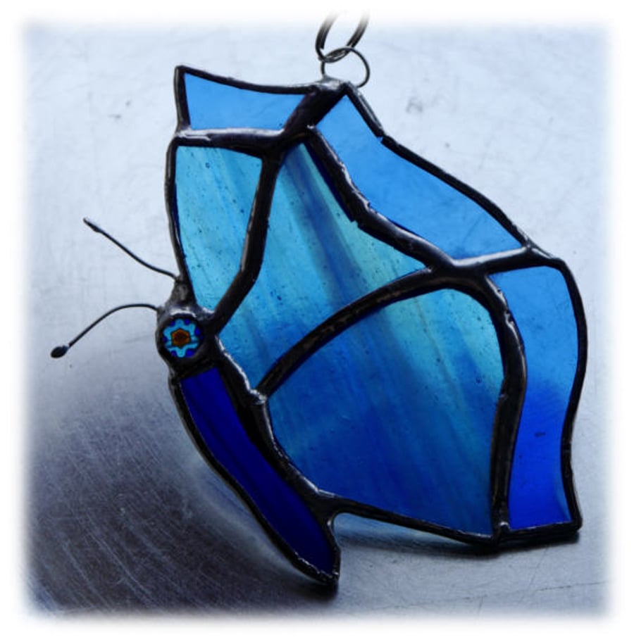 Butterfly Suncatcher Stained Glass teal blue Closed Wing
