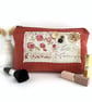 Large Makeup Bag, Terracotta Make up Bag with Floral Fabric Patch Collage