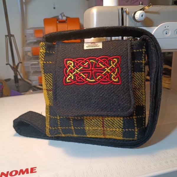 Harris tweed Macleod cross body bag with Celtic knot
