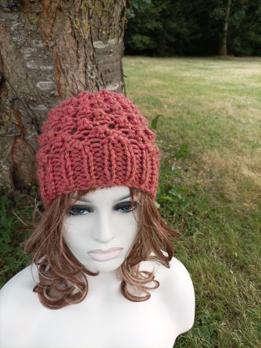 Bronze chunky knit beanie hat 