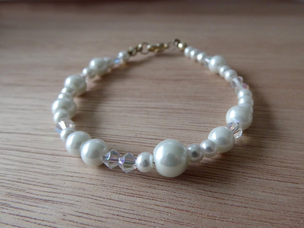 Handmade Bracelet with faux pearls and AB coated crystals