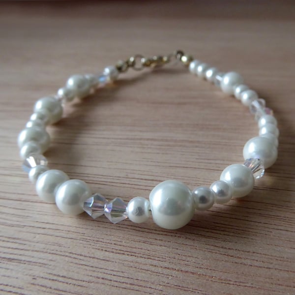 Handmade Bracelet with faux pearls and AB coated crystals