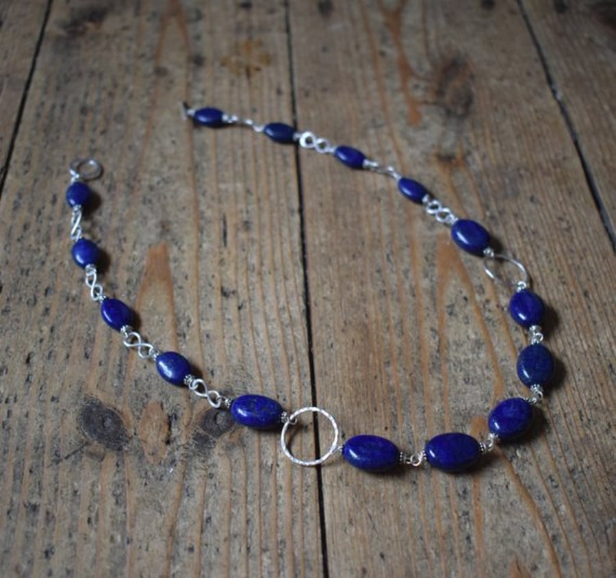 Lapis Lazuli and Sterling Silver Chunky Beaded Necklace