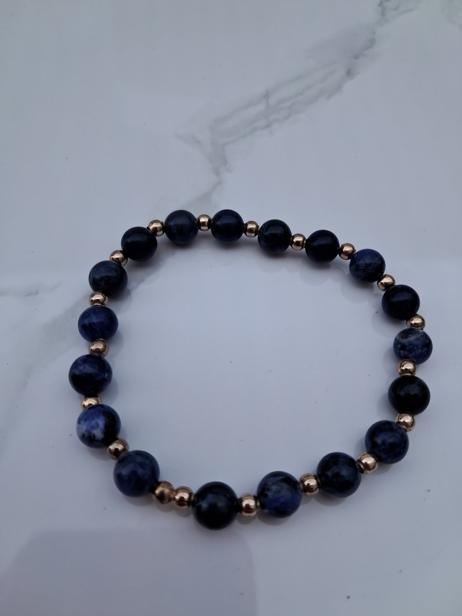 Sodalite and rose gold plated stretchy bracelet