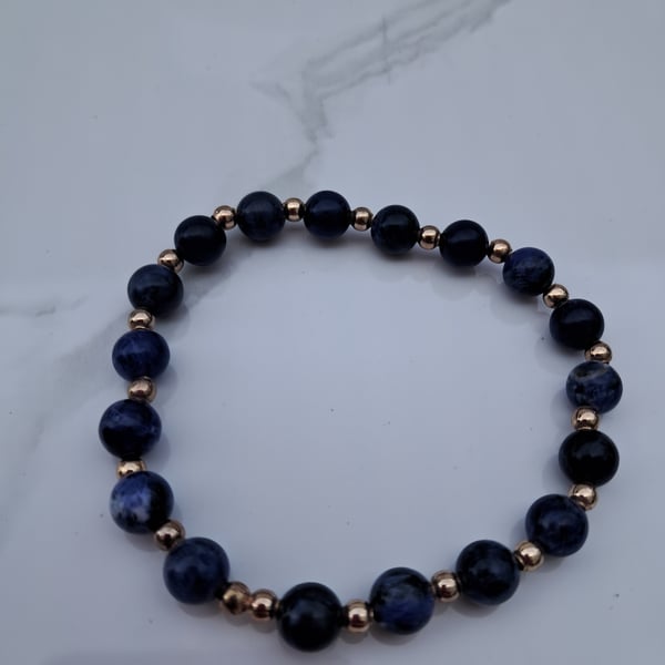 Sodalite and rose gold plated stretchy bracelet