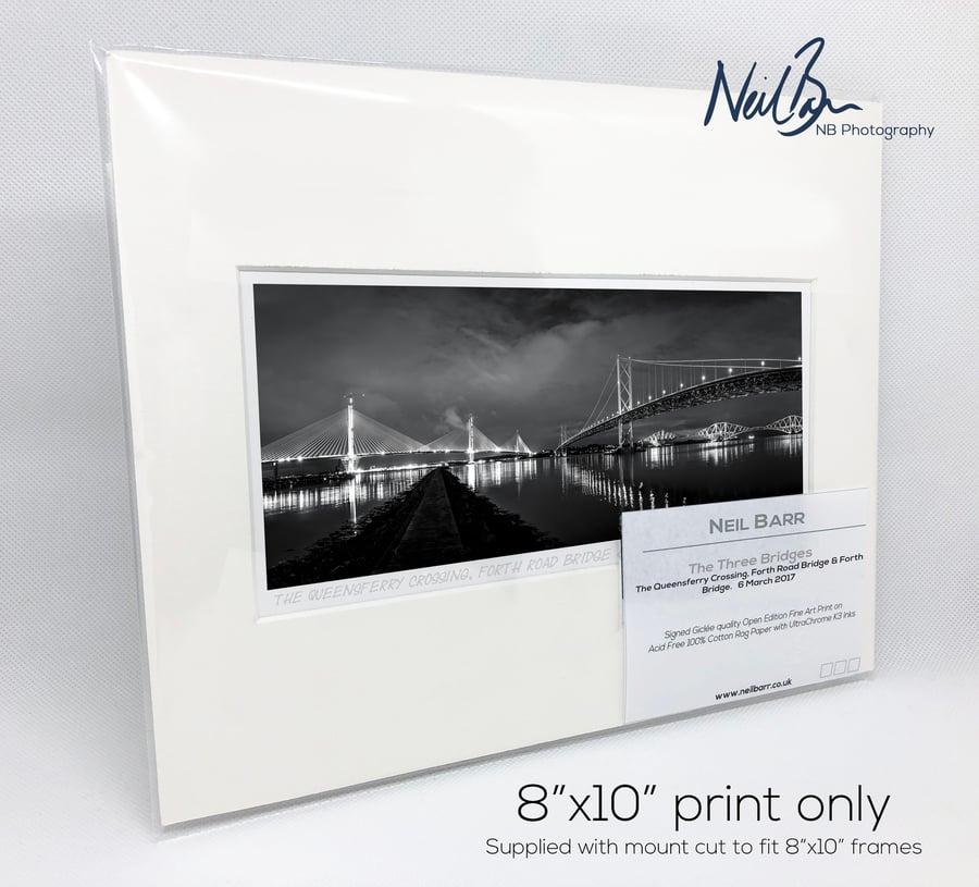 The Three Forth Road & Rail Bridges Scotland Mono - A5 (10"x 8") Unframed Print