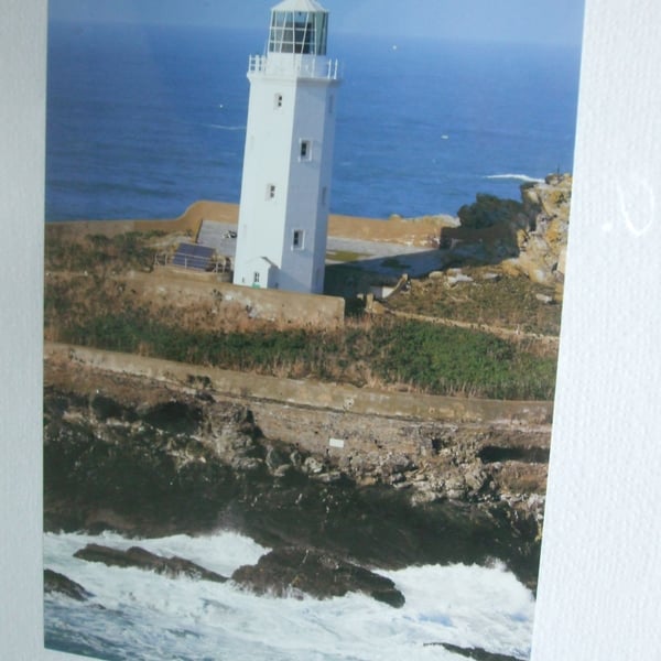 Photo greetings card, a close up of Godrevy Lighthouse, Cornwall. 