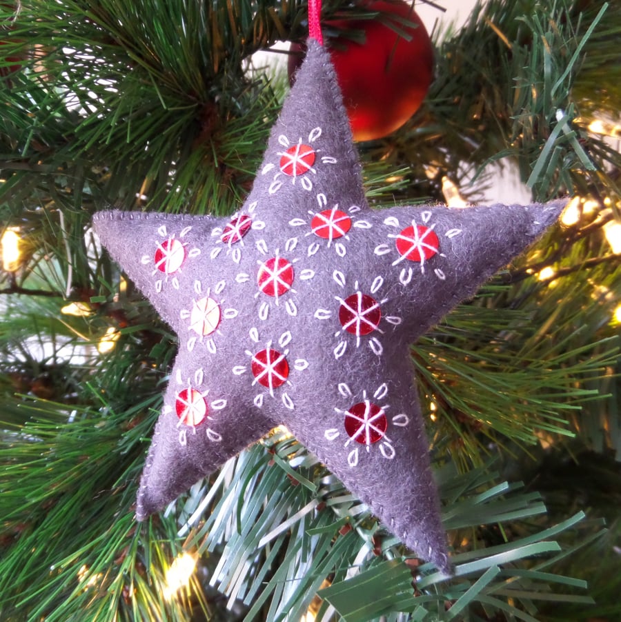 Hand Embroidered Star Tree Decoration 