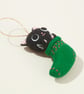 Felt Black Cat in a Stocking - Christmas Hanging Decoration