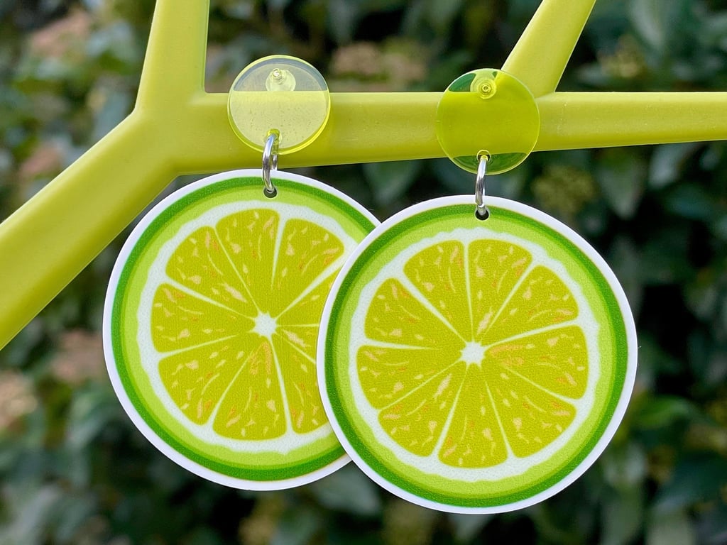 SEVENTIES LIME EARRINGS fruit trend disco cool green miami beach NEON TREND