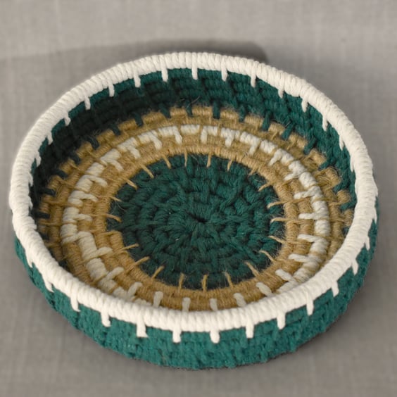 Forest Green, Off-White & Jute Coil Basket