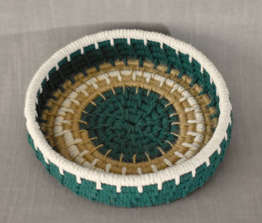 Forest Green, Off-White & Jute Coil Basket