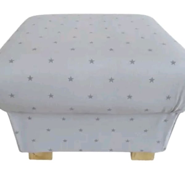 Clarke Etoile Grey Stars Fabric Footstool Starry Pouffe Footstall Nursery Seat