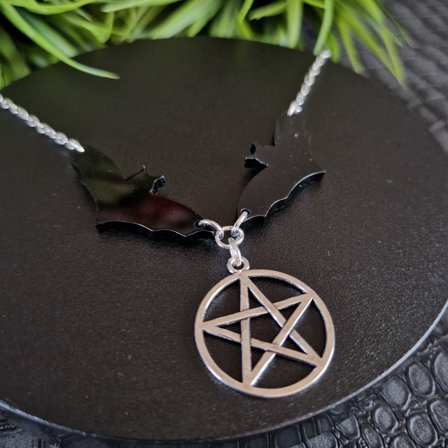Gothic Bat and Pentagram Necklace 