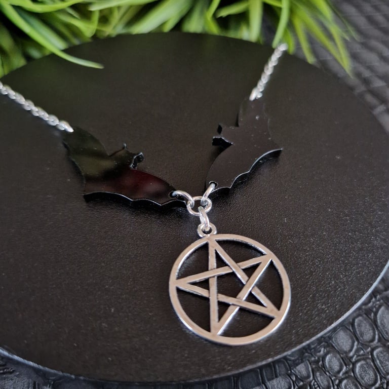Gothic Bat and Pentagram Necklace 