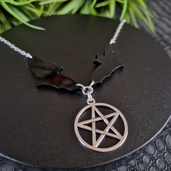 Gothic Bat and Pentagram Necklace 