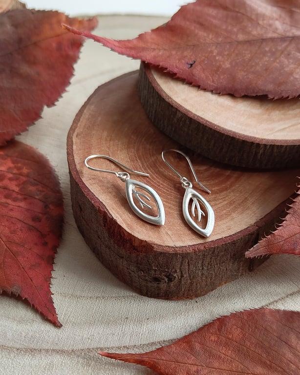 Sterling Silver Single ‘Falling Leaf’ Collection Earrings on hook wires