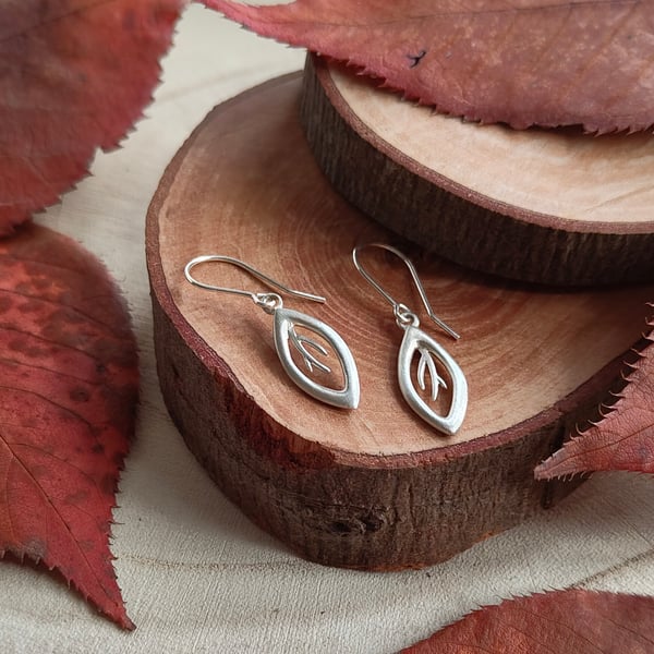 Sterling Silver Single ‘Falling Leaf’ Collection Earrings on hook wires