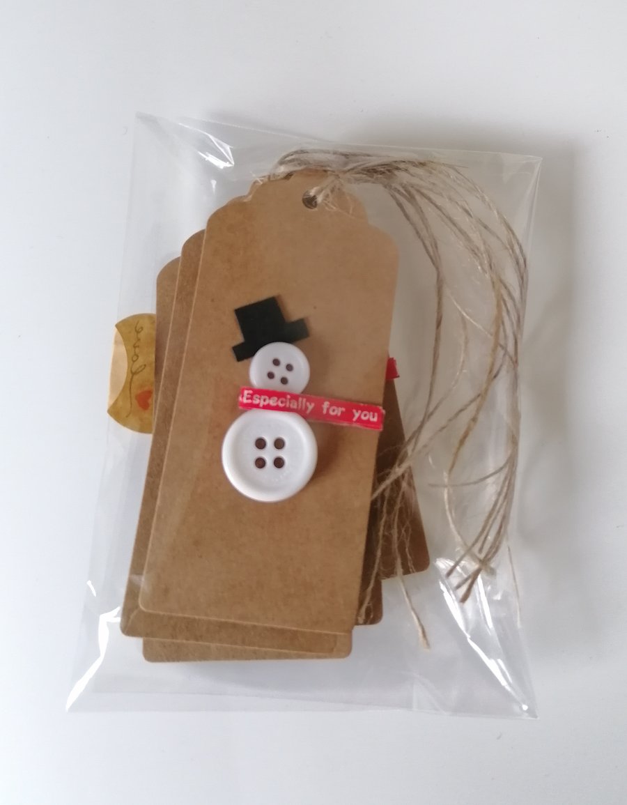 Christmas gift tags Snowman button x5
