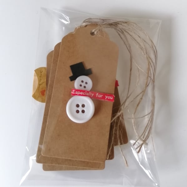 Christmas gift tags Snowman button x5