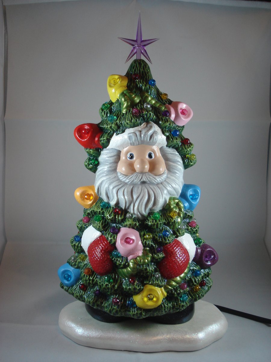 Hand Painted Ceramic Novelty Christmas Xmas Tree G9 LED Table Lamp Decoration.