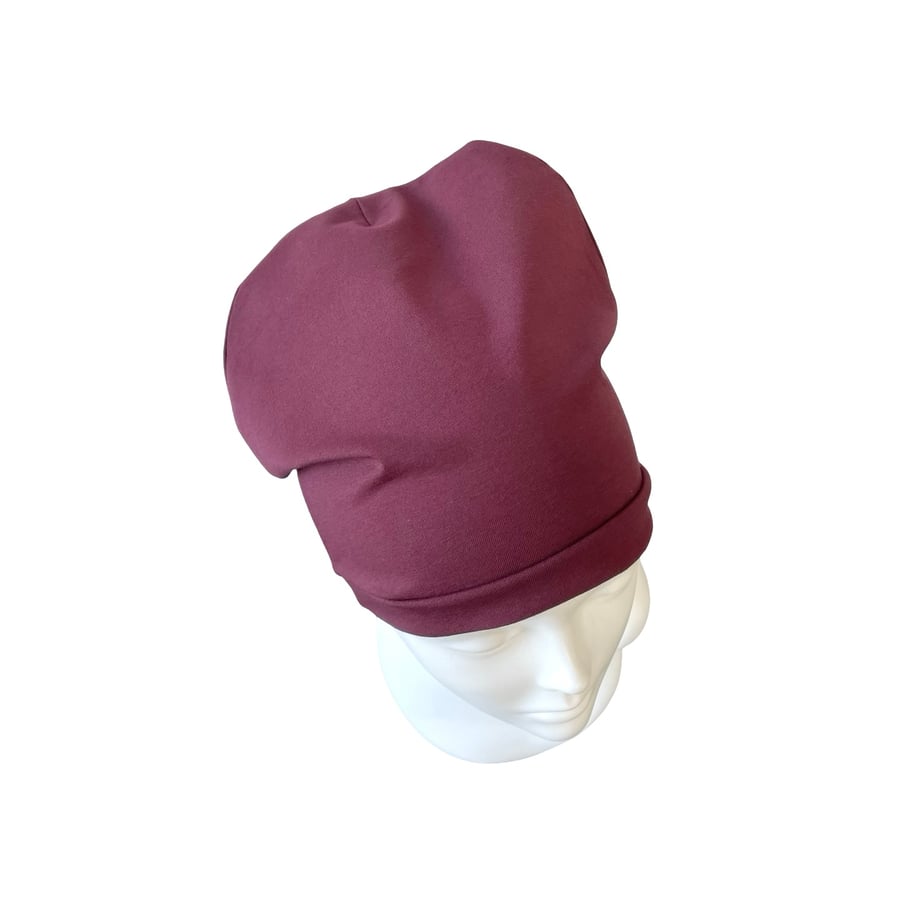 Wine Red Beanie Cap Colourful Soft Stretchy Chemo Beanie Hat for Women and Men